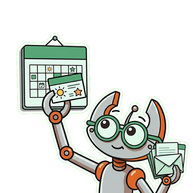 Claw character placing an event on a calendar