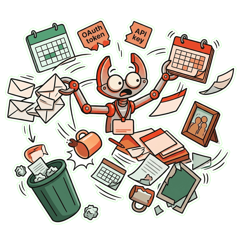 A chaotic claw scattering calendar events, emails, and documents