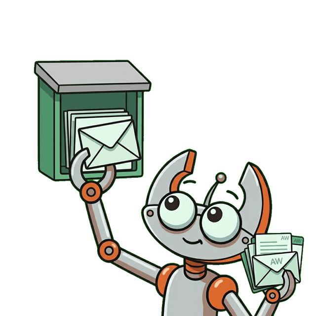 Claw character sorting mail at a mailbox